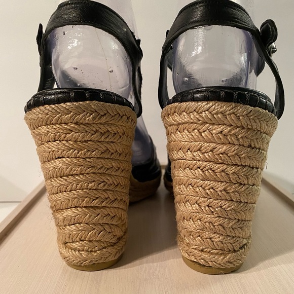 Stuart Weitzman Black Leather Wedge Espadrilles - Picture 4 of 6